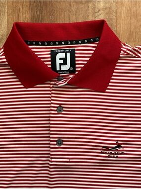 FootJoy Golf Polo Shirt Mens Large Red White Striped River Bend Club Performance